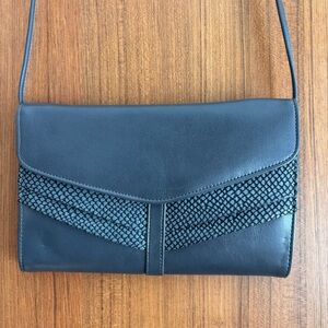 Vintage Style Grey Faux Leather Crossbody Bag Snakeskin Embossed Detail